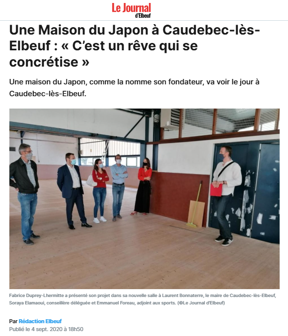 Article du Journal d'Elbeuf de 2020 consacré à l'ouverture de la Maison du Japon